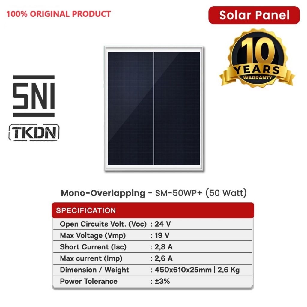 Sunwatt Solar Panel - SM-50WP (50 Watt) Mono Overlapping