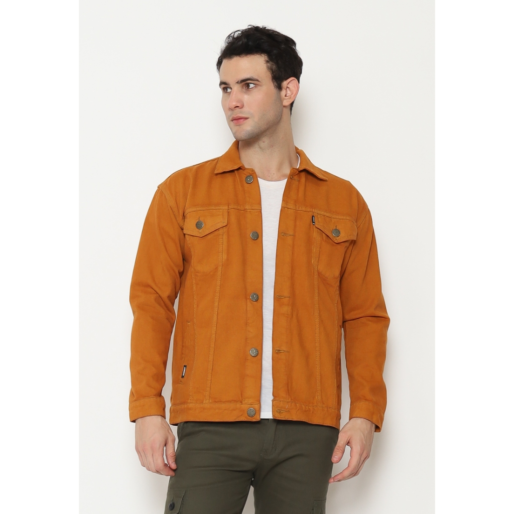 HEMMEH Jaket Jeans Jaket Pria Jaket Denim Coklat Polos