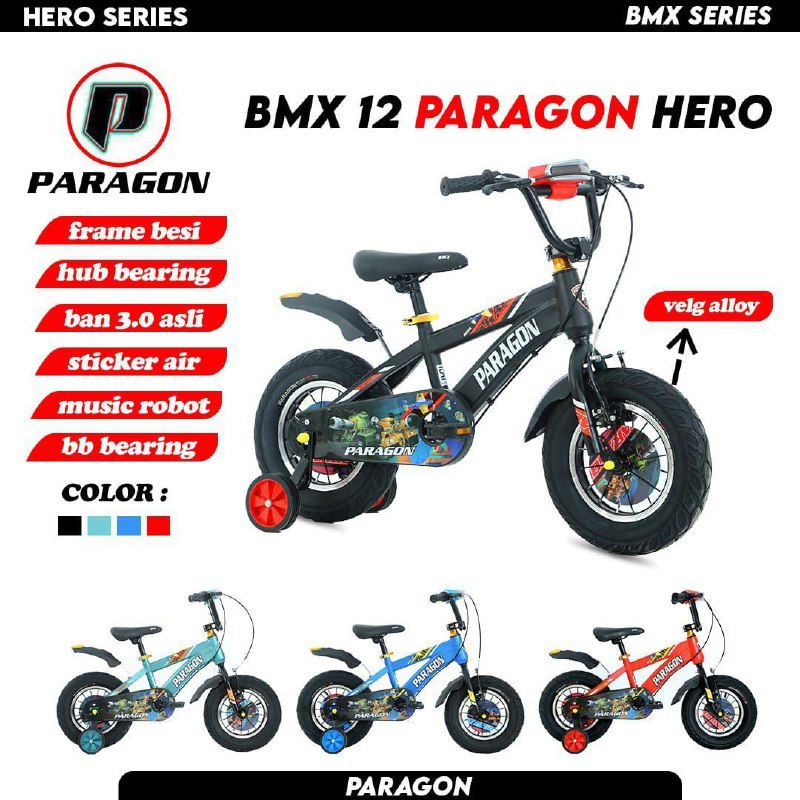 SEPEDA ANAK COWOK BMX 12 INCH PARAGON HERO NEW BAN 3.0 VELG ALLOY