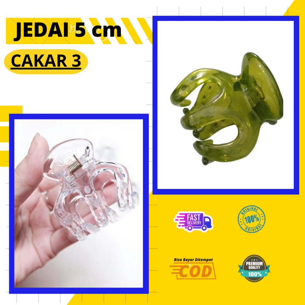 1 Lusin Jedai 5 cm Cakar 3 Bening Putih dan Warna Jepit Rambut Jeday Lokal Jepit Salon Aksesoris Ram