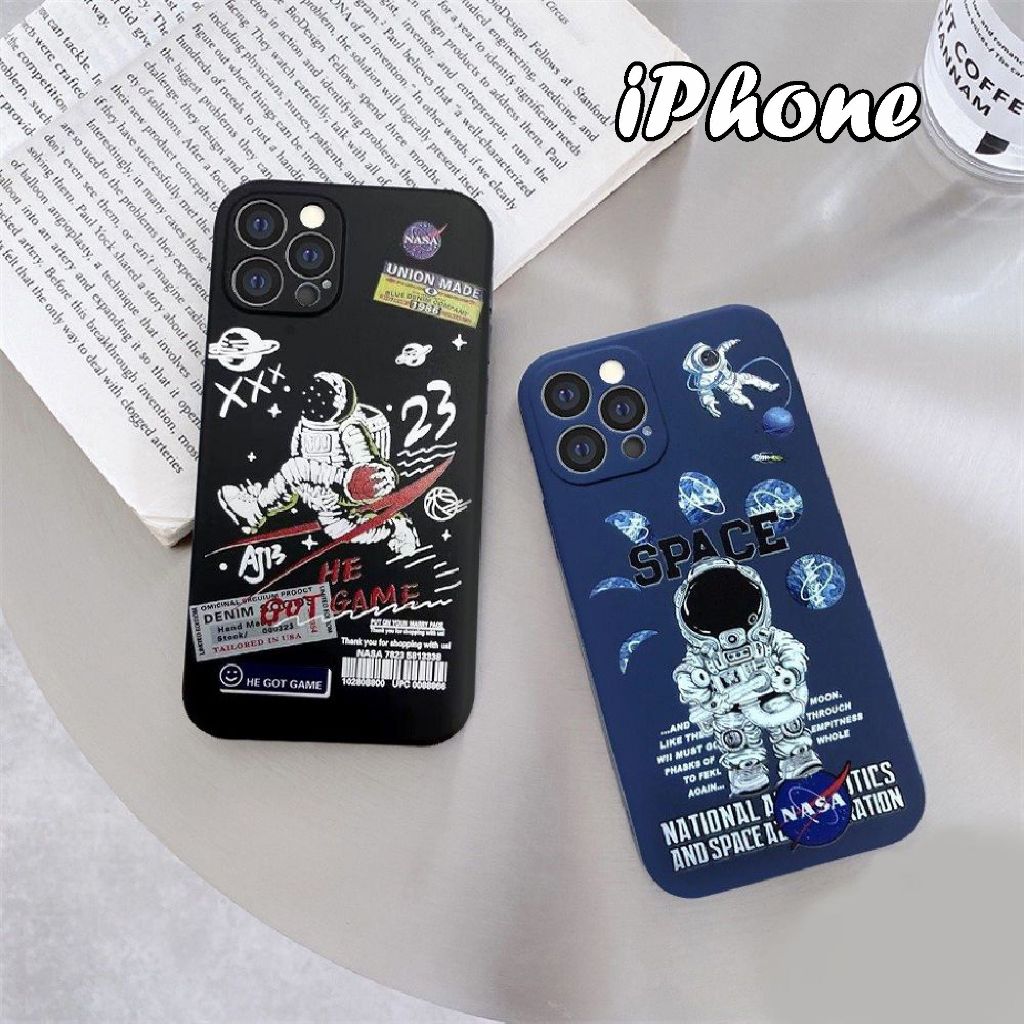 SPACE Astronaut Case IPHONE 6 7 8 6+ 7+ 8+ X XR 6S 6S+ Lens Cover Soft Case Square Edge - SPACE ASTR