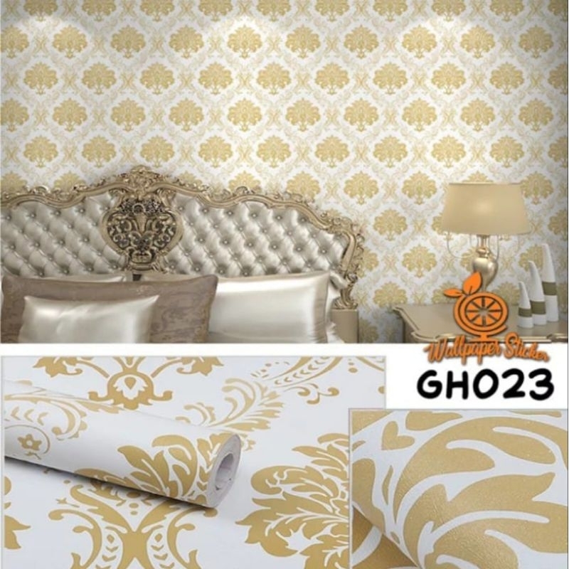 Wallpaper Stiker Dinding ukuran 45cmx10m motif Batik gold gh023 /gh024/gh025 karakter embos polos da