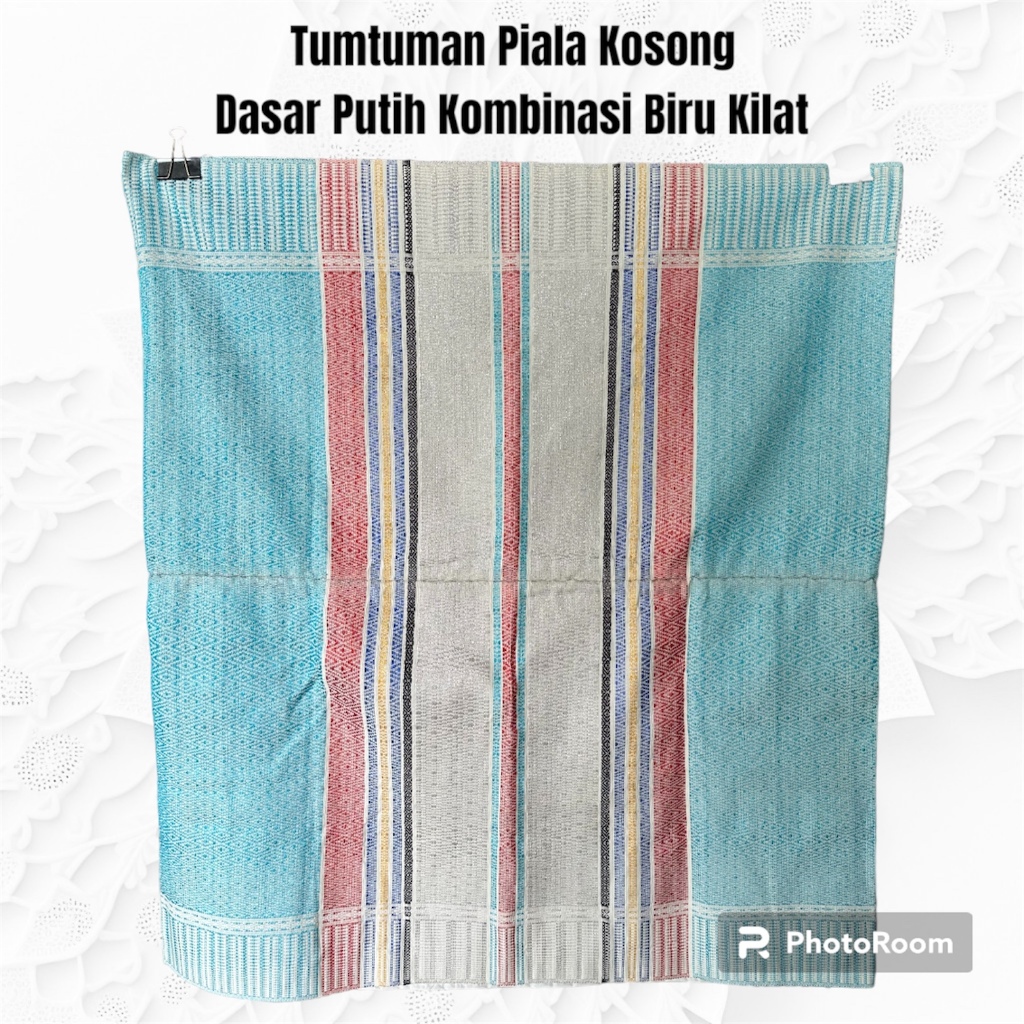 Sarung Tumtuman Tenun Tarutung Piala Kosong Dasar Putih Kombinasi Biru Pengantin - Toko Ria Song Pek