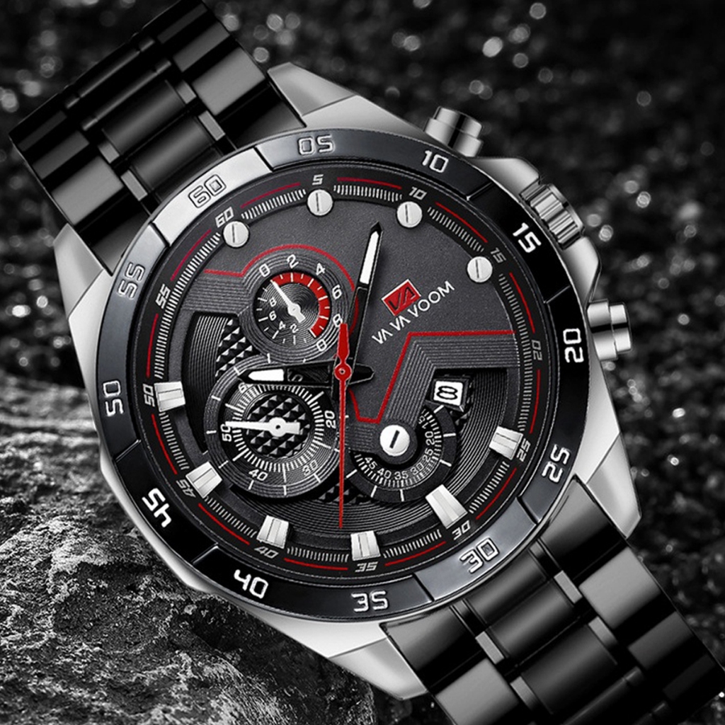 Lexier Jam Tangan Pria VAVAVOOM Mewah Desain Sporty Maskulin Dial Besar Aksen Rose Gold Mesin Quartz