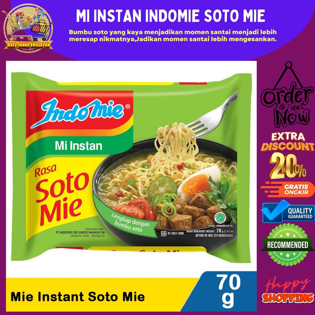 

INDOMIE KUAH SOTO MIE INSTAN HALAL 70 GR MI NOODLE SOUP