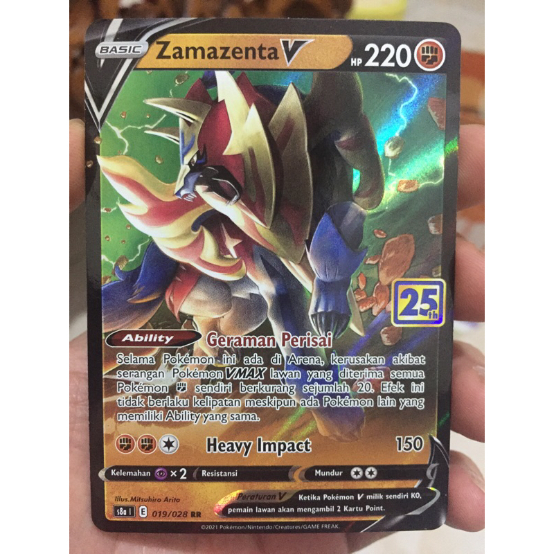 KARTU POKEMON ZAMAZENTA V RR 25th INDONESIA HOLO NOT MINT