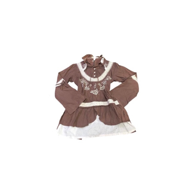 PRELOVED BAJU KEMEJA BLOUSE VINTAGE WANITA COKLAT PUTIH MURAH