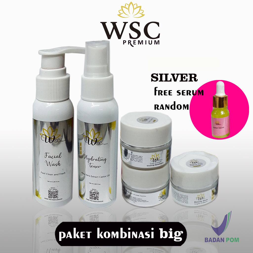 Paket Wsc organic skincare wsc organik memutihkan wajah muka glowing cream yang ada retinol at aw je