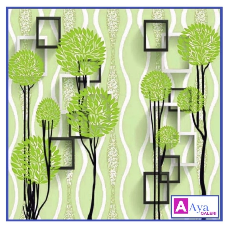 Walpaper dinding stiker motif laris bunga bulat lime / walpeper