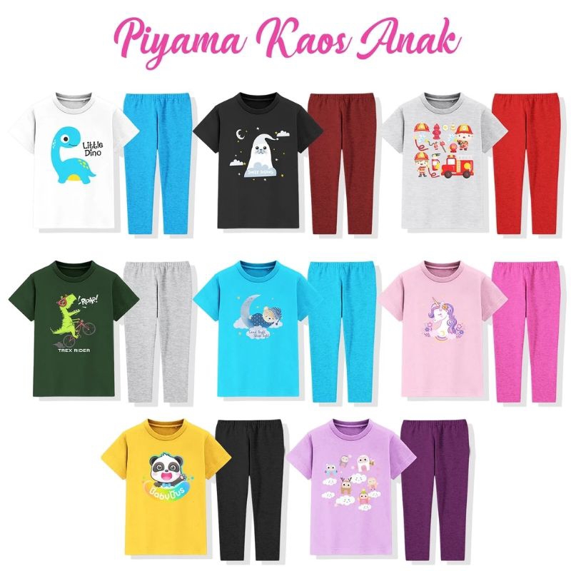 Setelan Piyama Baju Pendek Celana Panjang Baju Tidur Anak Laki-laki Perempuan 1-10 Tahun