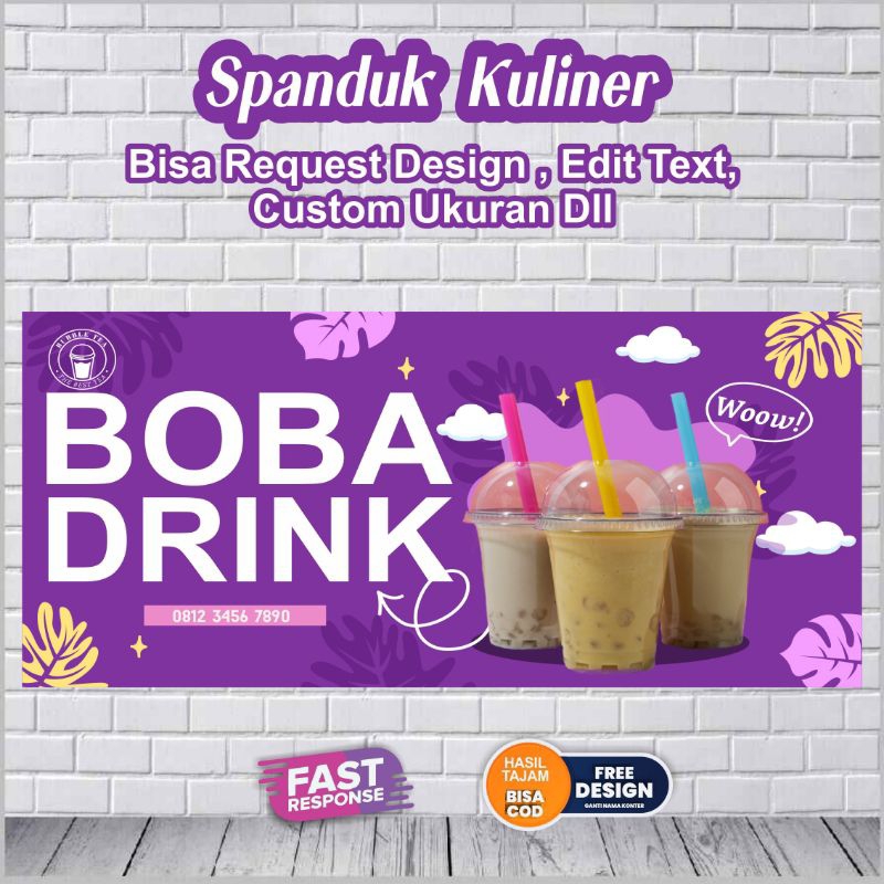 Spanduk Minuman Boba/ Es teh  Custom free desain