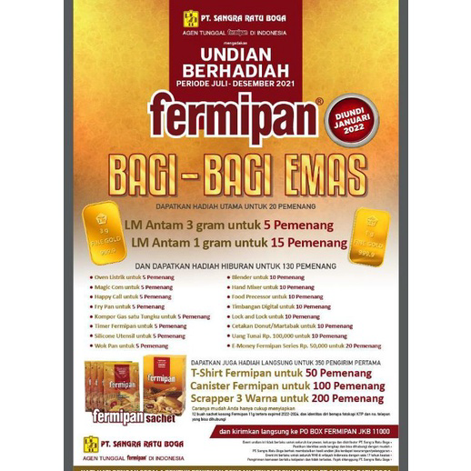 

➛➙❅⋆ FERMIPAN / RAGI KERING INSTANT 11GR X 4 [ HARGA PER BOX ]