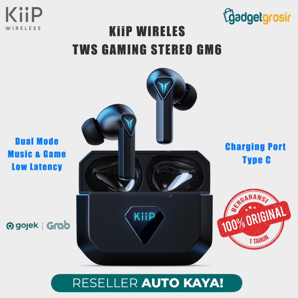 KiiP Wireless TWS Gaming GM6 Bluetooth Earphone Stereo Low Latency With Mic Suport Call Open Mic Gam