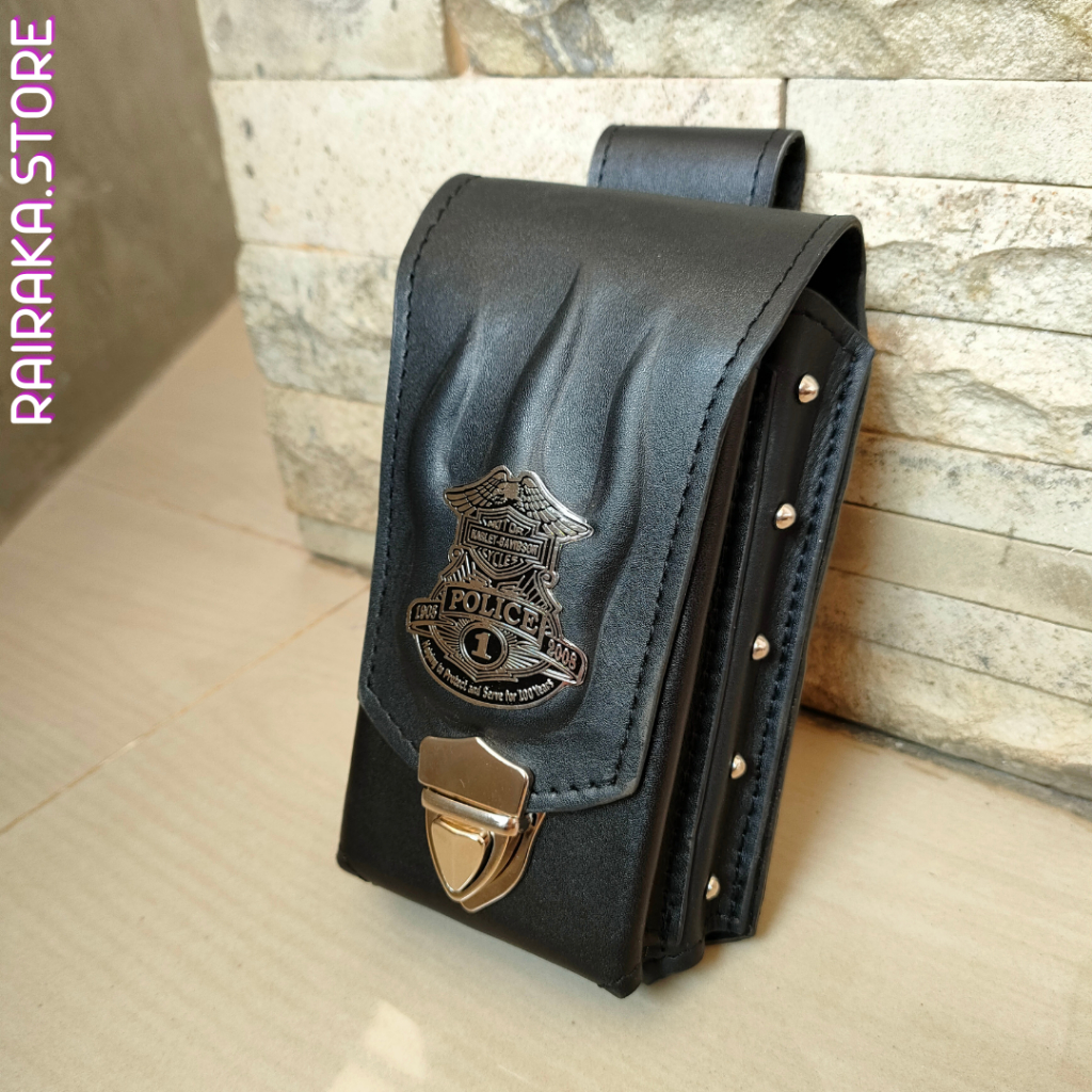 Sarung hp kulit dompet hp logo harley davidsion/police