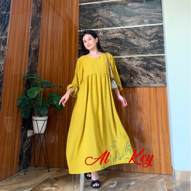 Dress Nuwa Midi Daster Crinkle Airflow Busui Friendly bumil basic simple panjang balon nyaman