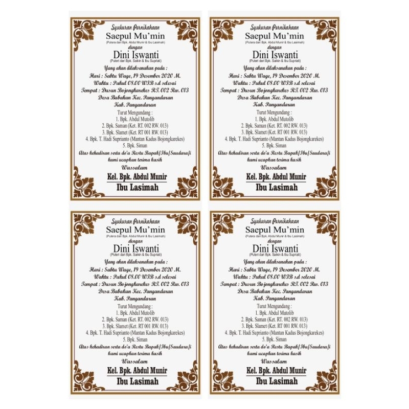 Porosan Undangan Pernikahan, Ulangtahun, Syukuran, Gusaran DLL TERMURAH