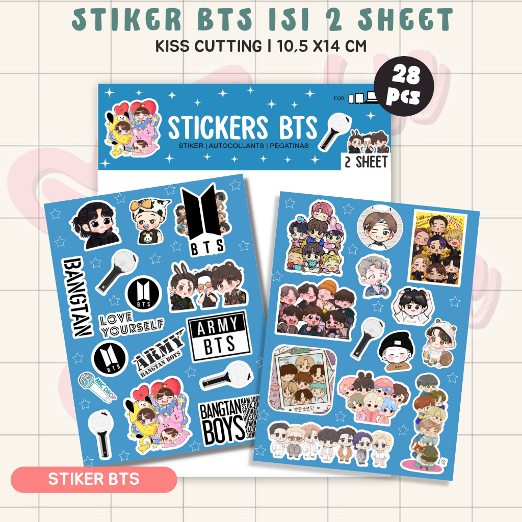 

STIKER BTS 2 SHEETS ISI 28 PCS ANTI AIR GLITER HOLOGRAM