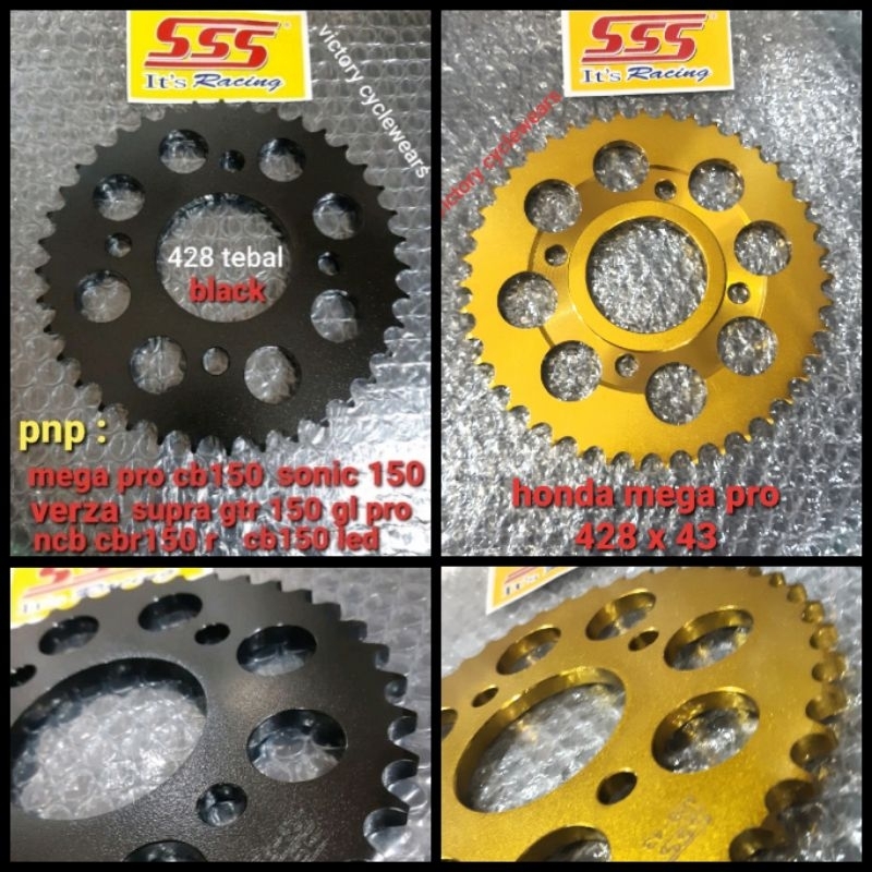GEAR BELAKANG SSS HONDA MEGAPRO HITAM DAN GOLD  TEBAL 428 SSS