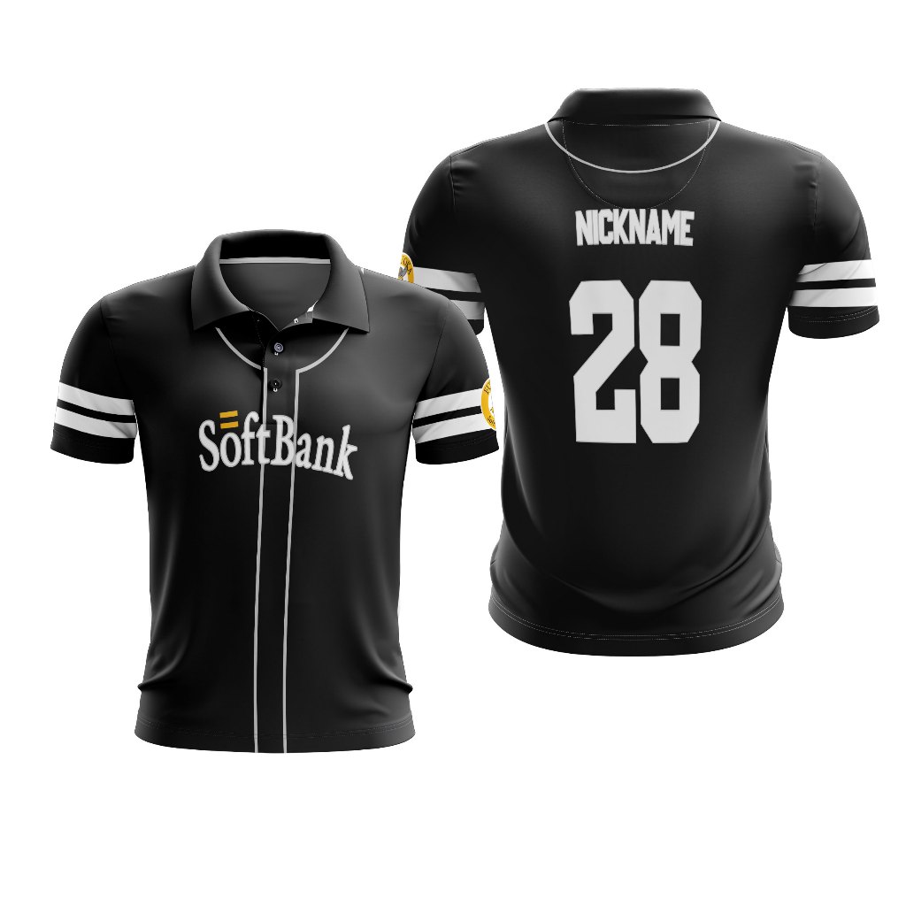 GAMEPLAN - Kaos Polo Wangky Pria Baseball Softbank Hawks Home 2023 Custom Full Print