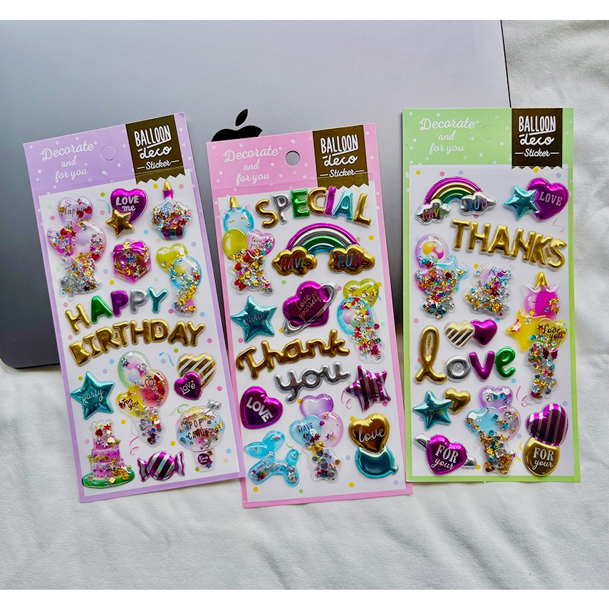 

STIKER TIMBUL GLITTER SEQUIN 3D / stiker kartun / sticker thank you / STICKER ANAK / STIKER MAINAN TEMPEL ANAK / sticker happy birthday
