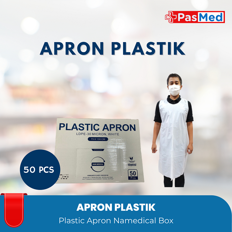 PASMED | Apron Plastik NAMMEDICAL Celemek Apron Medis Sekali Pakai BOX isi 50 Pcs