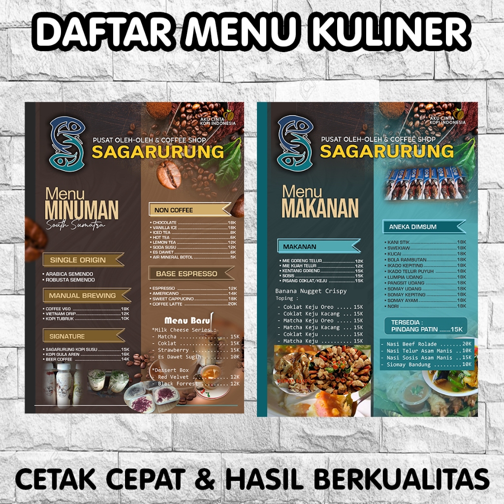 

DAFTAR MENU MAKANAN MINUMAN CAFE, RUMAH MAKAN, RESTORAN