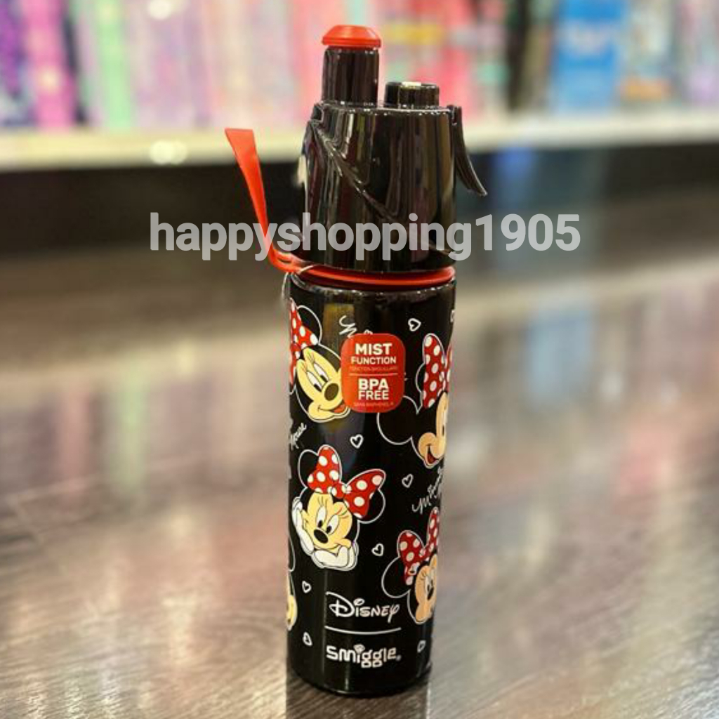 SMIGGLE MINNIE BLACK BOTTLE STAINLESS STEEL SPRITZ - TERMOS SMIGGLE