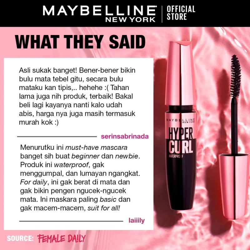 Maybelline Volum Express Hypercurl Waterproof Mascara - Maskara Eye Makeup Very Black 5 ml Smudgeproof Tahan 24 Jam Pekanbaru