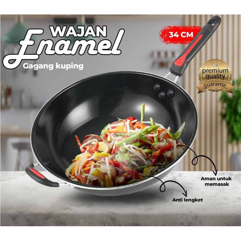Kuali Enamel Wajan Enamel Gagang Frypan