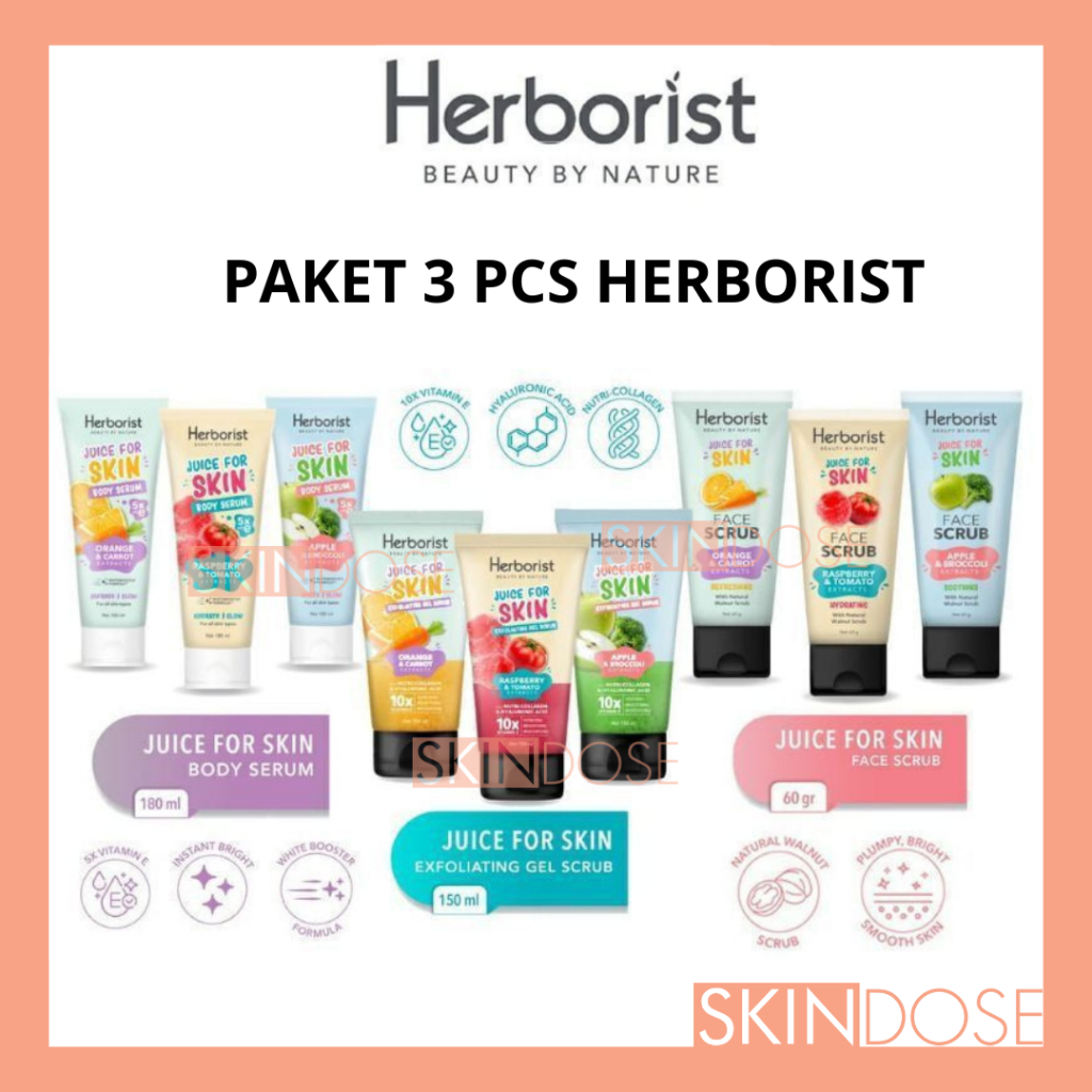 Herborist Body Serum 3 PCS Juice For Skin, Face Scrub, Exfoliating Gel Scrub 3 in 1, Paket Herborist