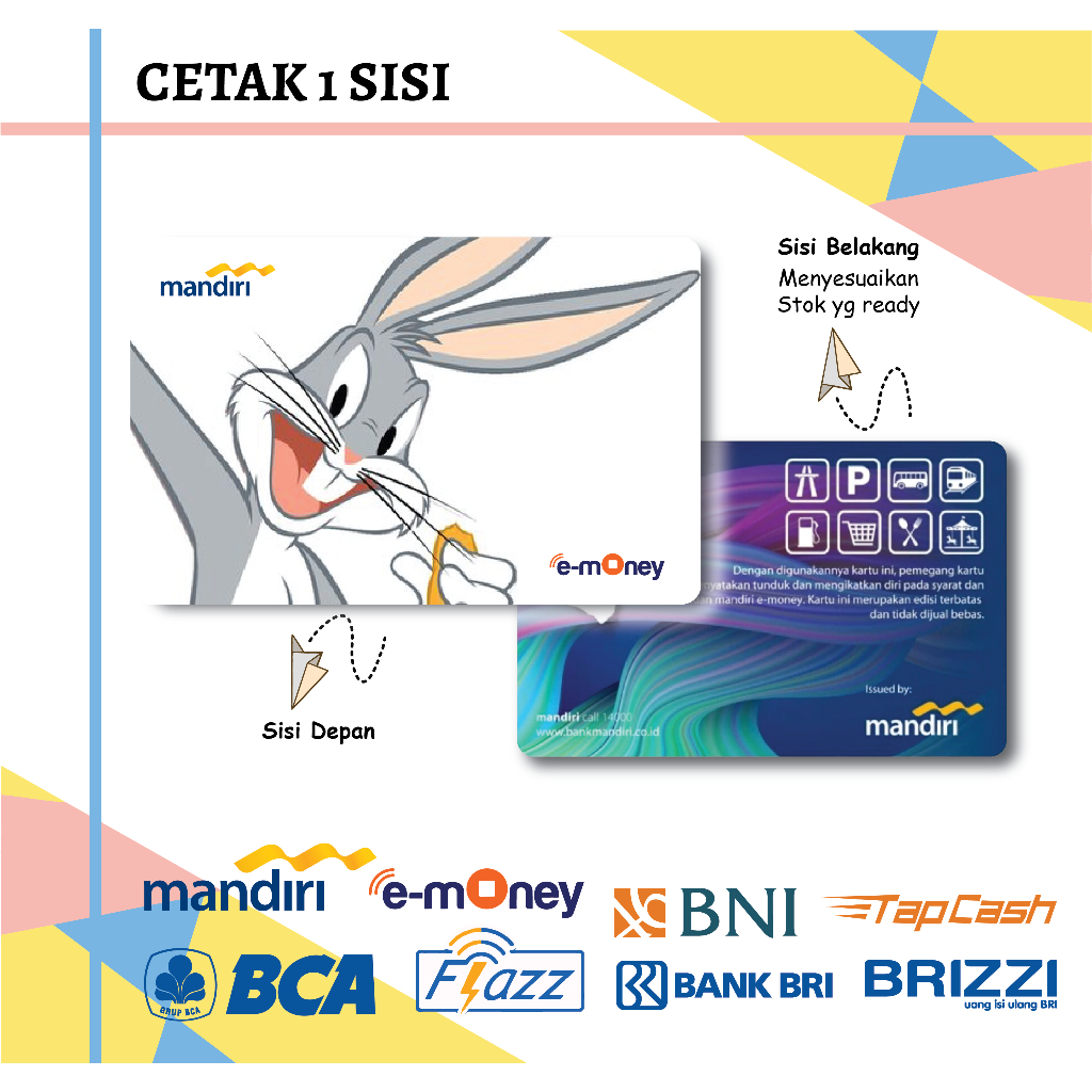 KARTU EMONEY ETOLL ANIME LOONEY TUNES KELINCI LUCU MANDIRI FLAZZ BCA BNI TAPCASH BRIZZI BRI - 1 SISI