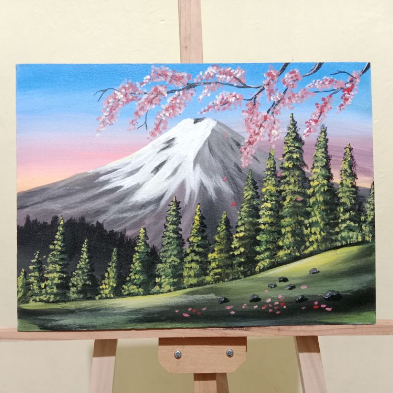 [OPEN PO] Lukisan gunung Fuji 30x40 cm LUKISAN TANGAN