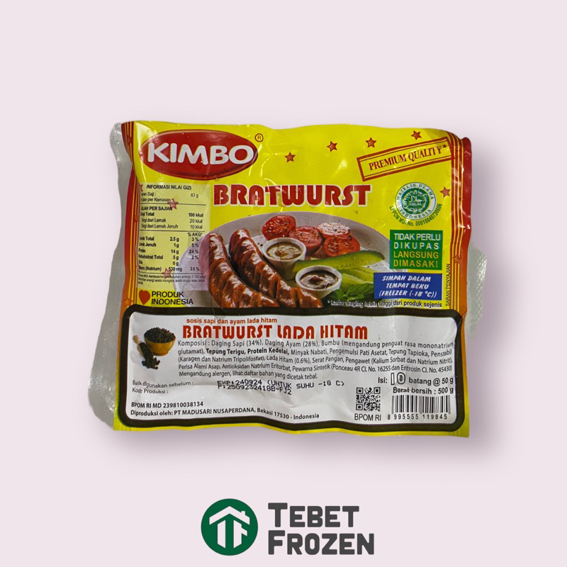 

KIMBO SOSIS BRATWURST BLACKPEPPER / LADA HITAM ISI 10PCS - TEBET FROZEN