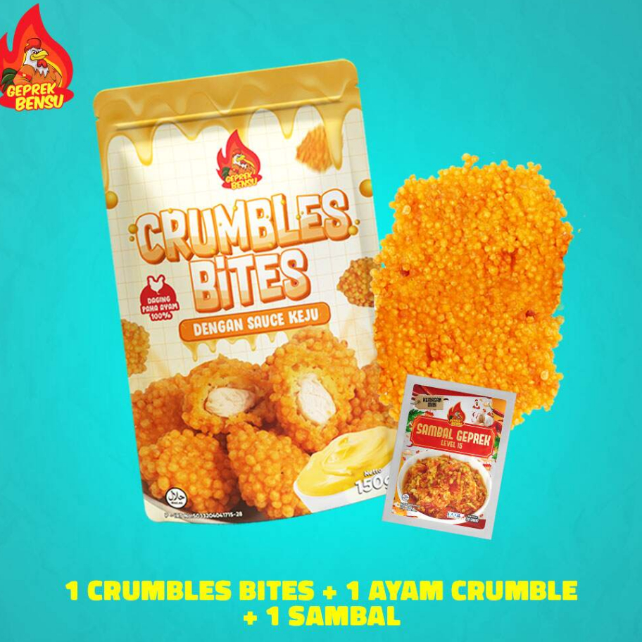 

Ready Stok Crumble Bites + Ayam Crumble + 1 Sambal Sachet Geprek Bensu 20gr Ready Stok