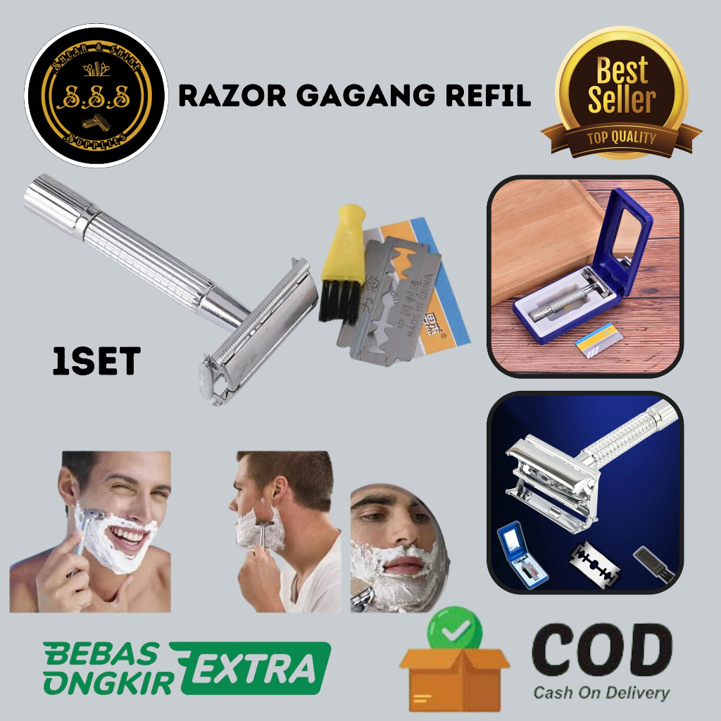 PROMO Safety Razor Gagang Bahan Logam / Alat Cukur Kumis Bulu RambutAlat Cukur Jenggot Manual Stainl