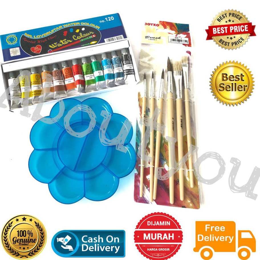 

☊✵ Promo PAKET MELUKIS 3 in 1 Palet Kuas Cat Air lukis ART SET murah