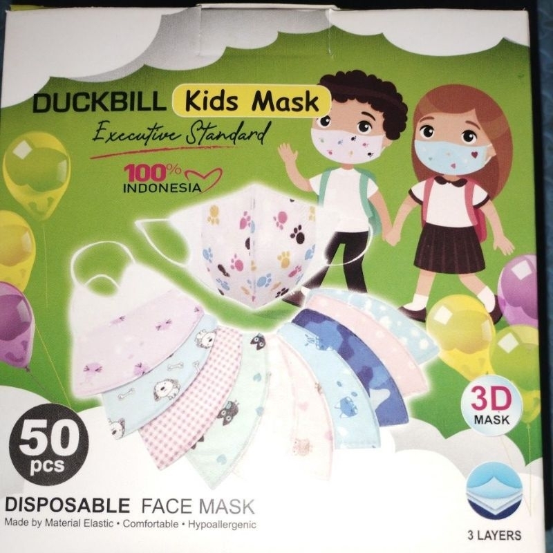 50 pcs + box Masker Duckbill Anak Motif Karakter 3 ply Kids duckbill Motif 3-12 tahun