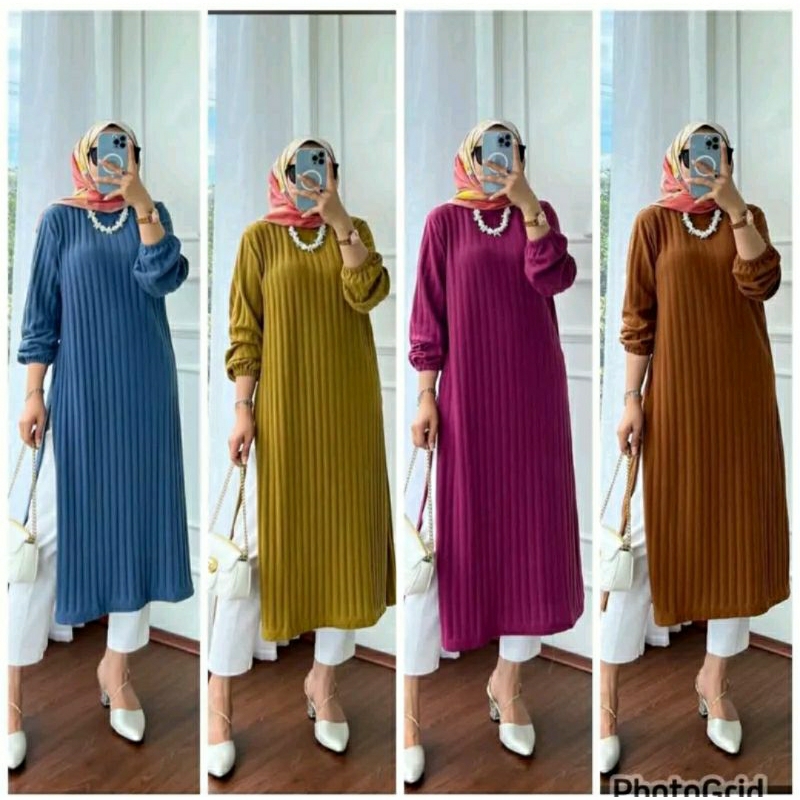 MIDI DRES TERBARU/LONG TUNIK/DRES MIDI KEKINIAN/, MUSLIM WANITA/ LONG TUNIK PREMIUM/ MIDI DRES TERLA