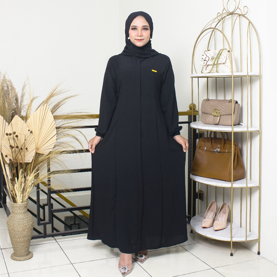 Putroelabel - Dress Gamis Polos Original Crinkle Premium Hitam