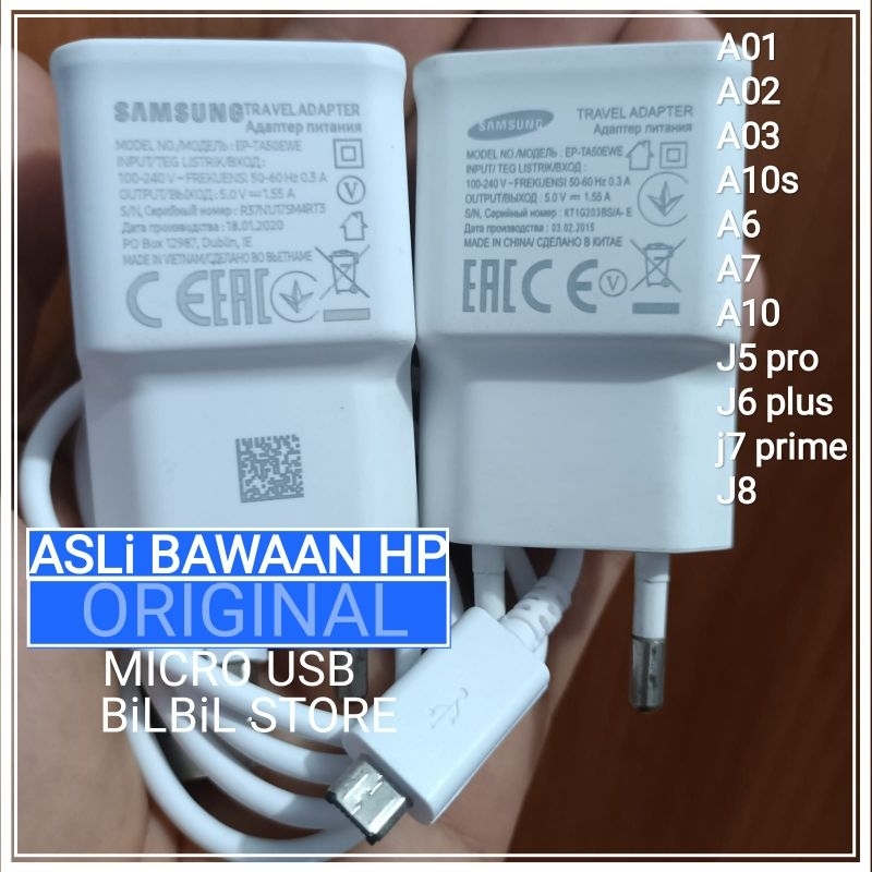 Charger samsung 1,55A original100% bawaan hp A01 A02 A03 J8 plus J7 plus prime J7 pro J7 ace J5 pro 