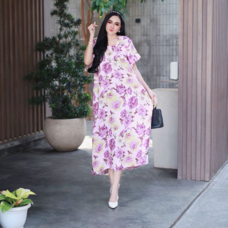 dress kerut bunga / dress dada kerut