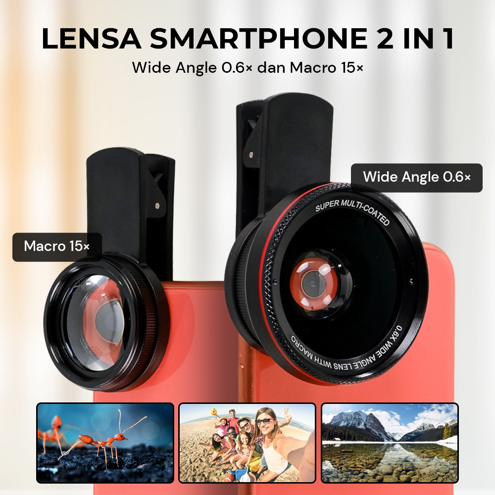 Lensa Smartphone 2 in 1 Wide Angle 0.6X Macro 15X