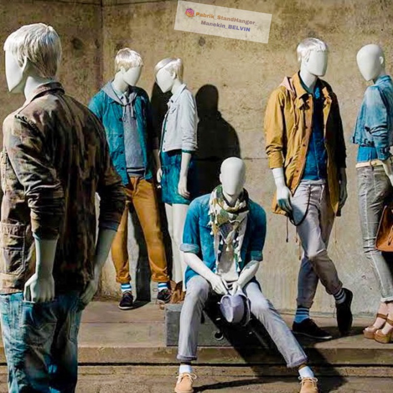 Manekin Full Body Gaya Duduk | Full Body Pria Fiberglass Jari Karet | Manekin Cowo Jari Import Duduk