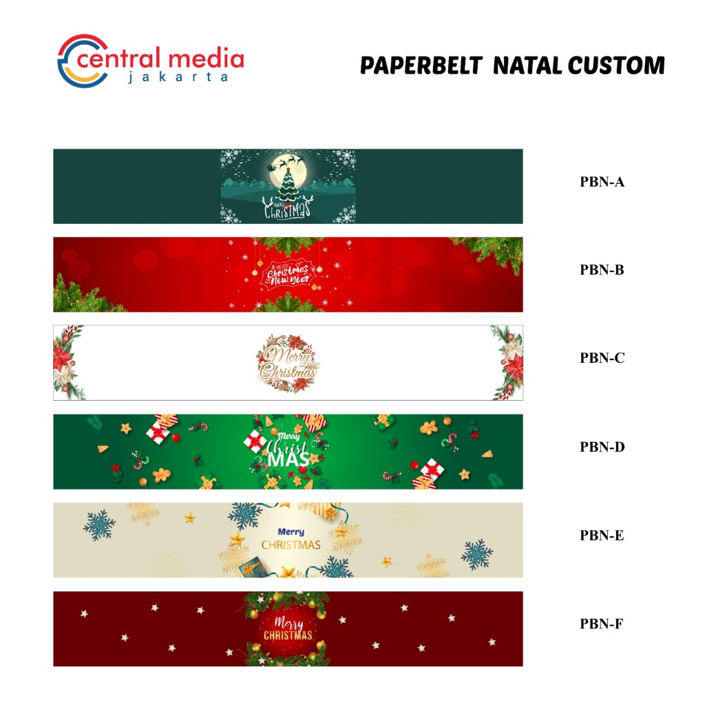 

Paper Belt Natal Custom Horizontal isi 50 Pcs Ukuran 48x7,5 cm Sleeve Hampers Christmas