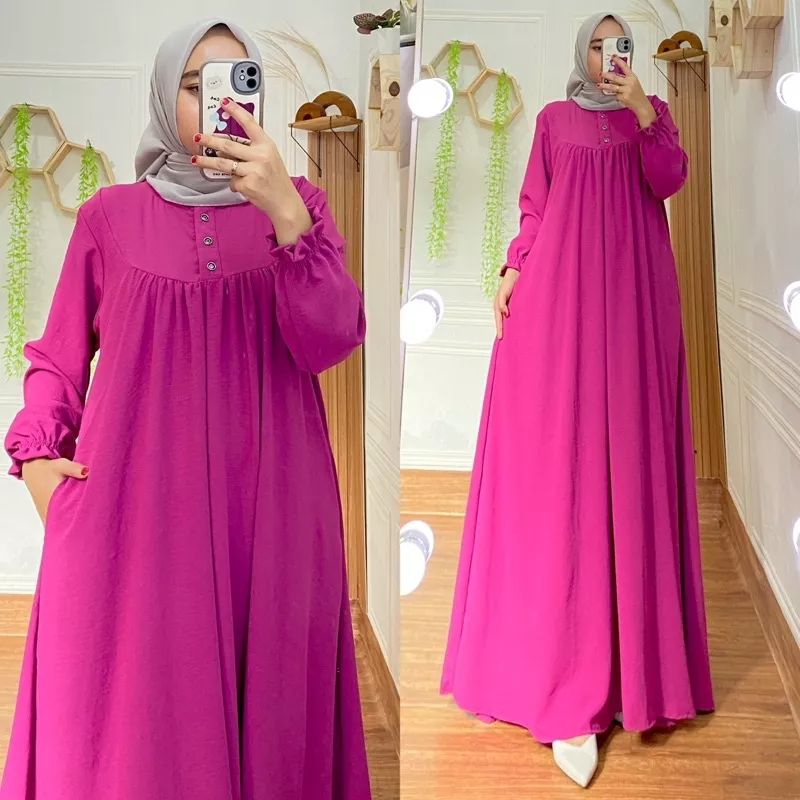 Gamis Lebaran 2025 Wanita Remaja Dewasa Crinkle Airflow Jemina Dress Premium Busui Saku Tali Samping