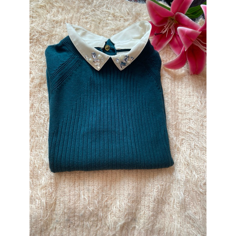 ATASAN SWEATER RAJUT HIJAU BOTOL