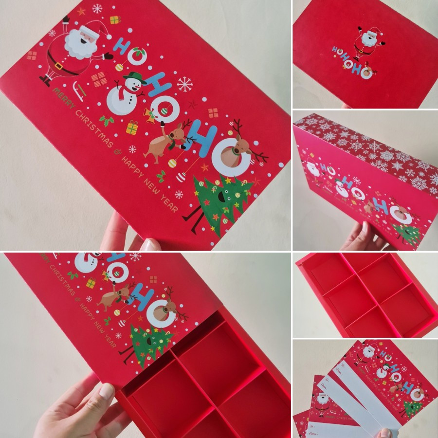 

(Isi 5pcs) Kardus Sekat Specil Christmas Sekat 6 Ukuran 7.5 x 7.5 x 4.5cm Motif HoHoHo Kardus Kemasan Hampers Natal