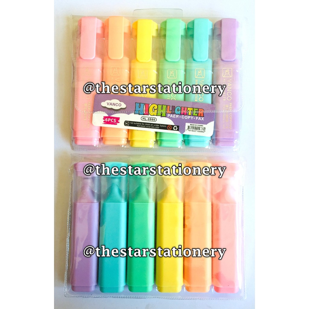

(1 Set Isi 6 Warna) GROSIR Highlighter Vanco HL-6860 / Highlighter Vanco HL6860 / HL 6860