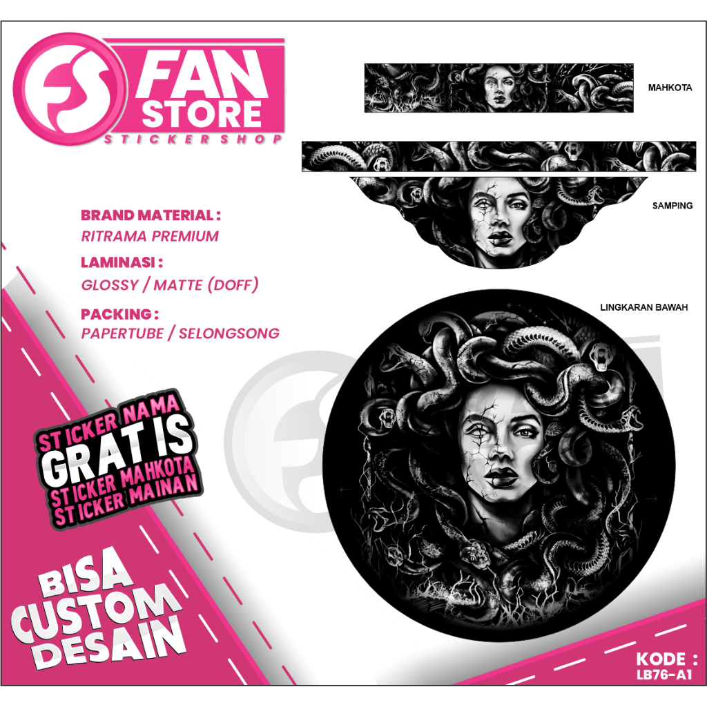 Decal Sticker Kandang Lovebird Universal Motif Medusa - Stiker Sangkar Love Bird Ebod Jaya Custom Mo