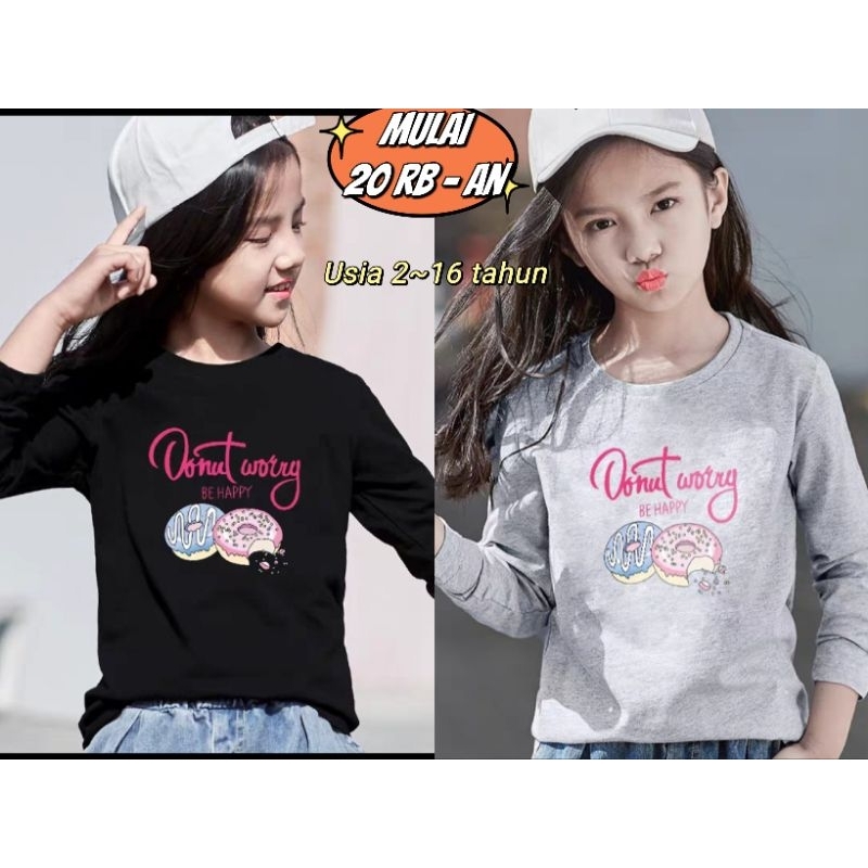 TUNIK ANAK PEREMPUAN USIA 3-16TH / KAOS ATASAN ANAK PEREMPUAN LENGAN PANJANG / TSHIRT DONUT ANAK/ AT